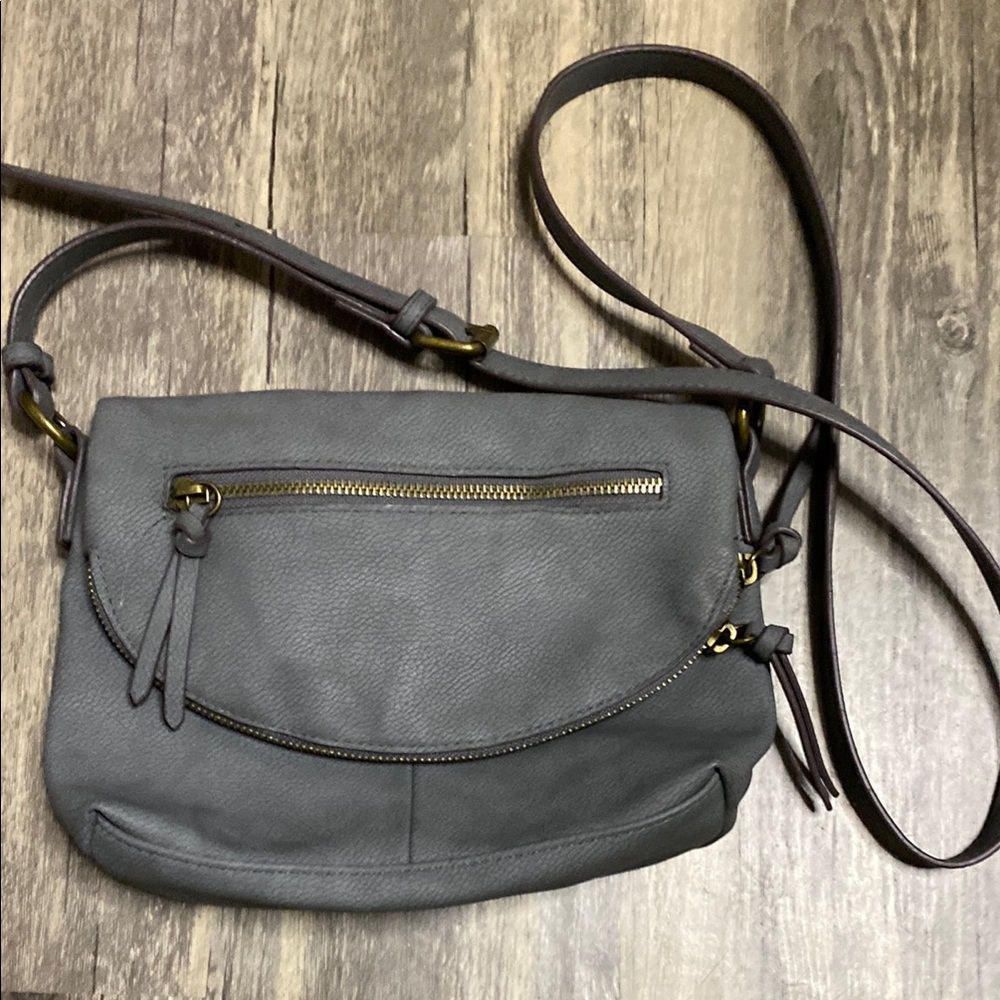Gray Crescent Crossbody Bag with Adjustable Strap